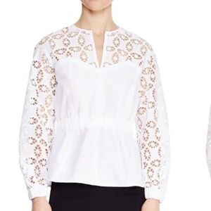 Sandro Paris Sz S (Sandro 1) Apolinaire White Lave Long Sleeve V-Neck Cinch Top